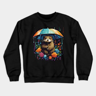 Otter Rainy Day With Umbrella Crewneck Sweatshirt